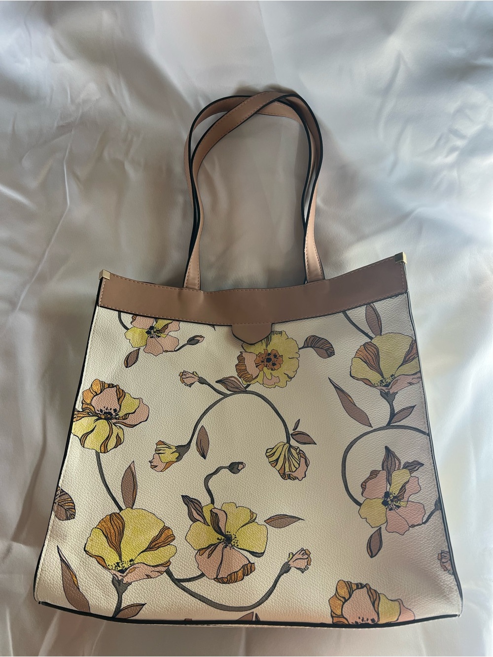 a new day Floral Tote Bag in Cream, Yellow, Blush and Tan